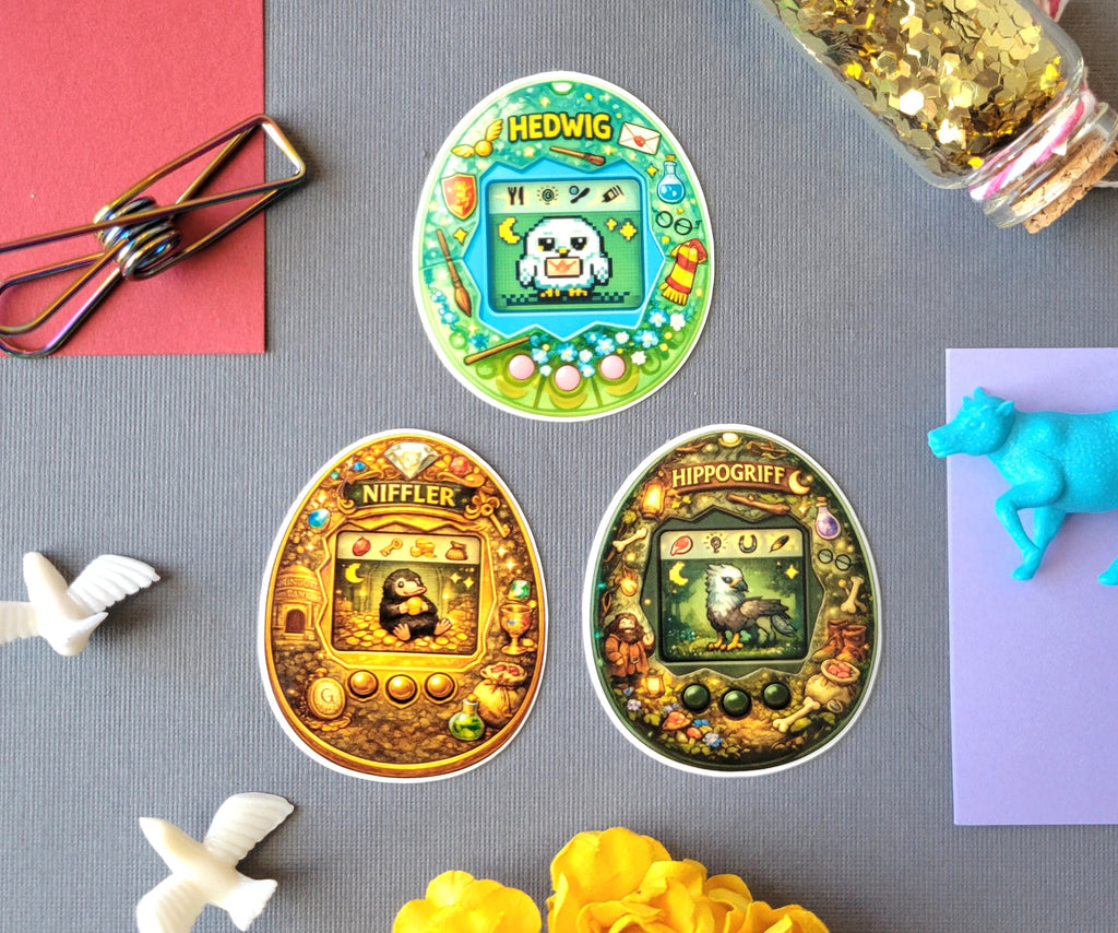 Wizarding Virtual Pet Sticker Set - Hedwig, Hippogriff and Niffler