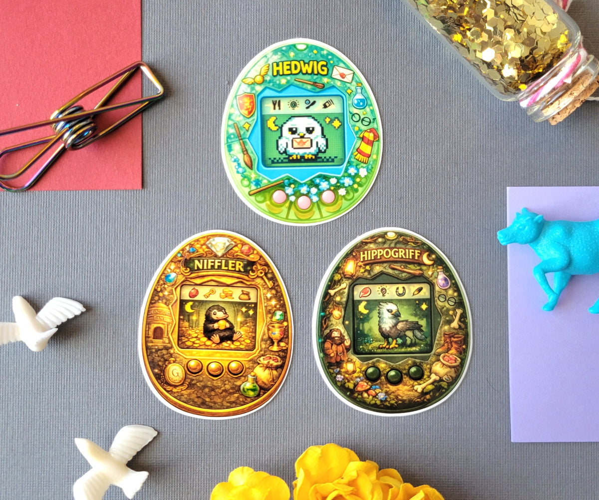 Wizarding Virtual Pet Sticker Set - Hedwig, Hippogriff and Niffler