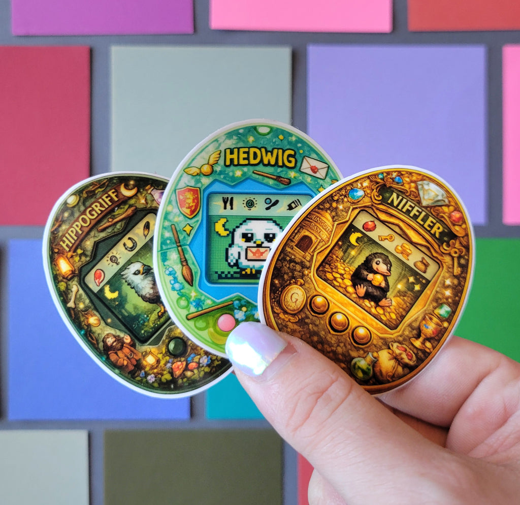 Wizarding Virtual Pet Sticker Set - Hedwig, Hippogriff and Niffler